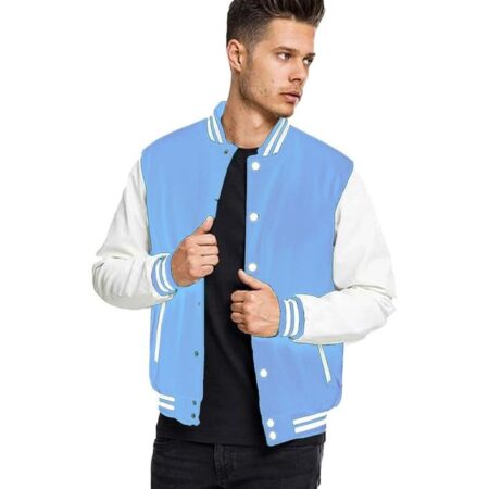 sky blue varsity jacket