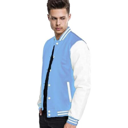 sky blue varsity jacket