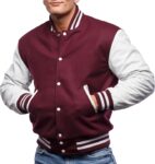 Faux Leather Varsity Jacket Maroon