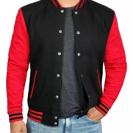 red and black varsity jacket mens