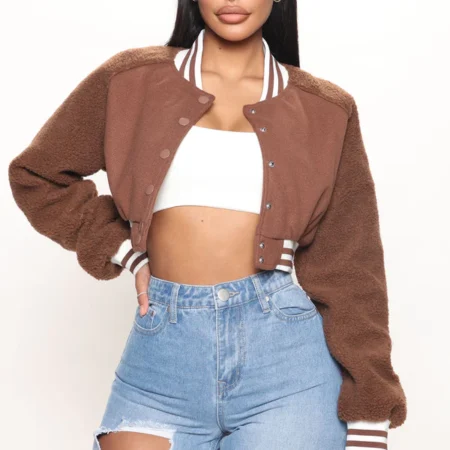 Brown Crop Varsity Jacket