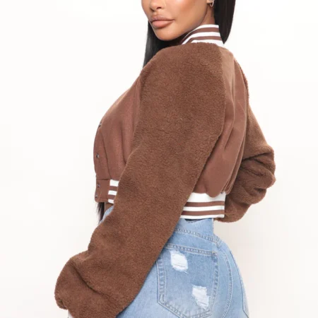 Brown Crop Varsity Jacket