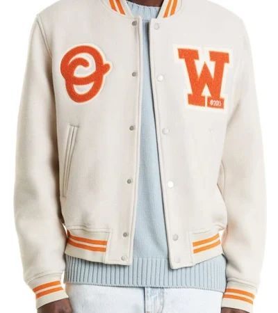 mens off white varsity jacket