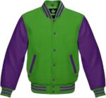 purple and green varsity jacket