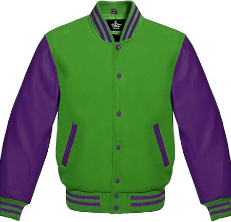 purple and green varsity jacket