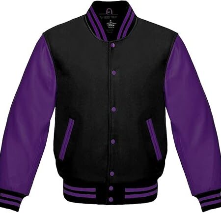 black and purple varsity jacket