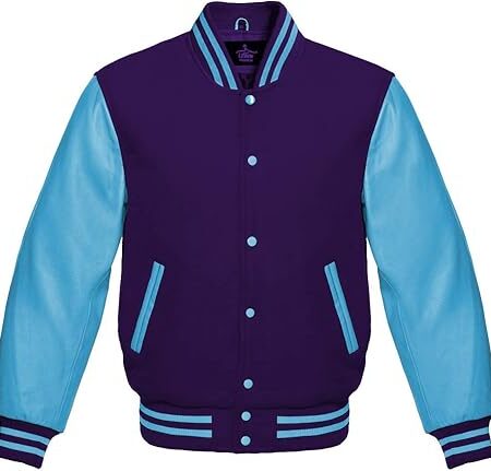 blue and purple varsity jacket