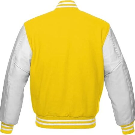 white and yellow varsity jacket