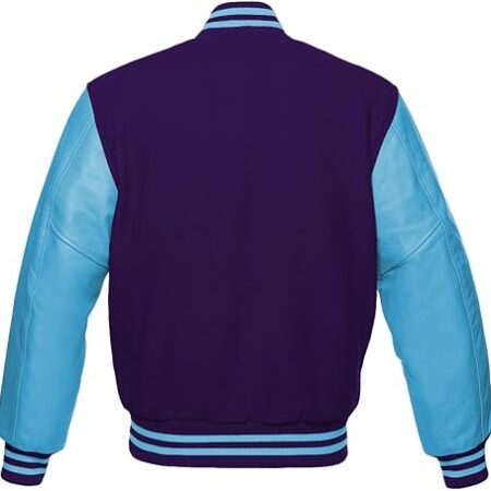 blue and purple varsity jacket