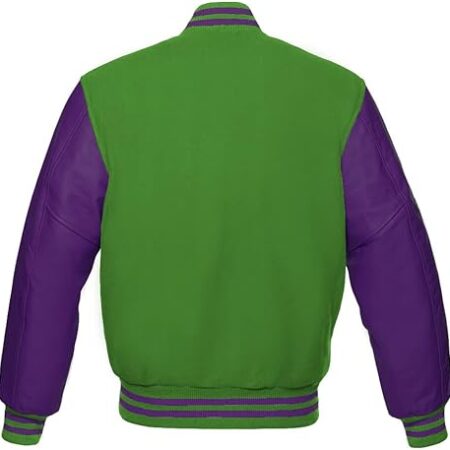 purple and green varsity jacket