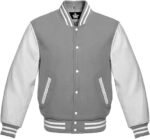 white and gray varsity jacket