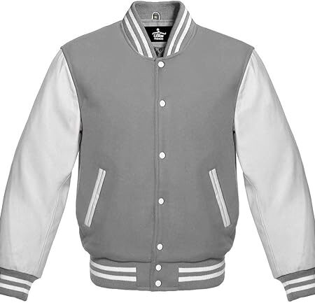 white and gray varsity jacket