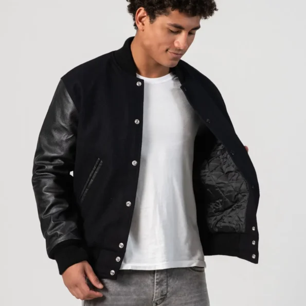 varsity jacket leather sleeves black