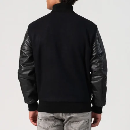 varsity jacket leather sleeves black