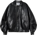 Faux Leather Varsity Jacket Black