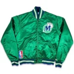 Front view of 80s Dallas Mavericks Green Varsity Jacket