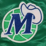 Front view of 80s Dallas Mavericks Green Varsity Jacket