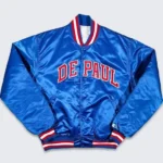 Front view of 80s Depaul Blue Demons Bomber Jacket