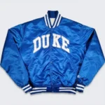 Front view of 80s Duke Blue Devils Blue Bomber Jacket