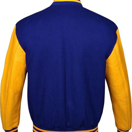 navy blue and yellow varsity jacket