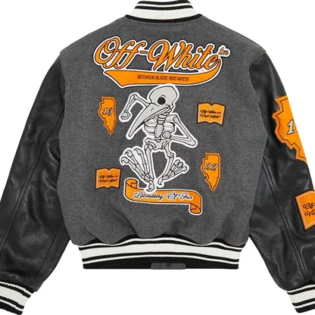 off white varsity jacket grey