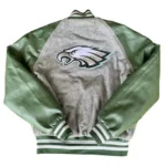 Front view of American Flag Eagles varsity jacket