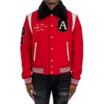 Model wearing Amiri Always on Point Varsity Jacket front view