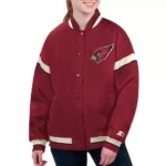 Model wearing Arizona Cardinals Varsity Jacket front view