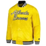 Front view of Atlanta Braves Gold Cross Varsity Jacket