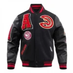 Front view of Atlanta Hawks Mash Up Logo Varsity Jacket