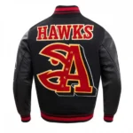 Front view of Atlanta Hawks Mash Up Logo Varsity Jacket