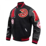 Front view of Atlanta Hawks Mash Up Logo Varsity Jacket