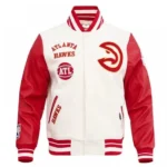 Front view of Atlanta Hawks varsity jacket