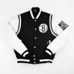 Front view of Brooklyn Nets Motto varsity jacket