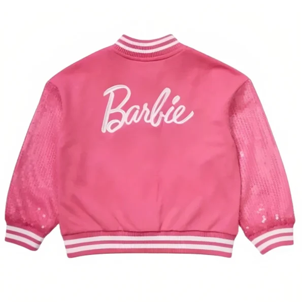 Back view of Barbie Embroidered Girls Varsity Jacket