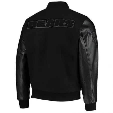 Back view of Black Chicago Bears logo varsity jacket