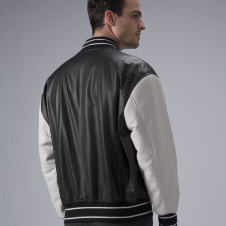 Black And White Varsity Leather Jacket