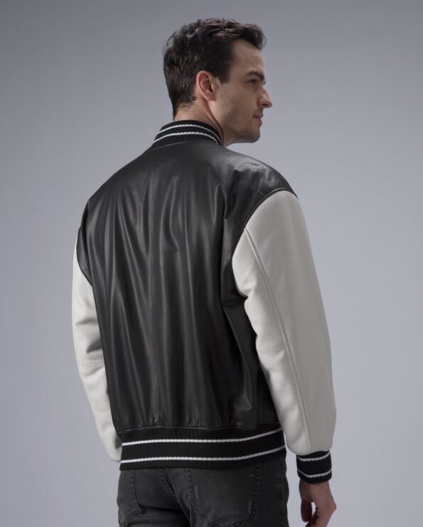 Black And White Varsity Leather Jacket