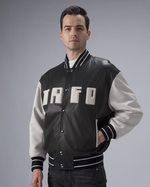 Black And White Varsity Leather Jacket