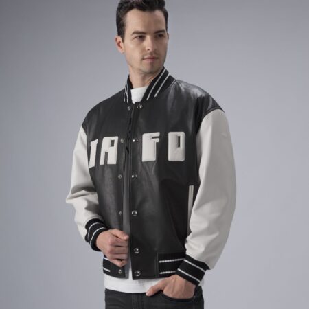 Black And White Varsity Leather Jacket