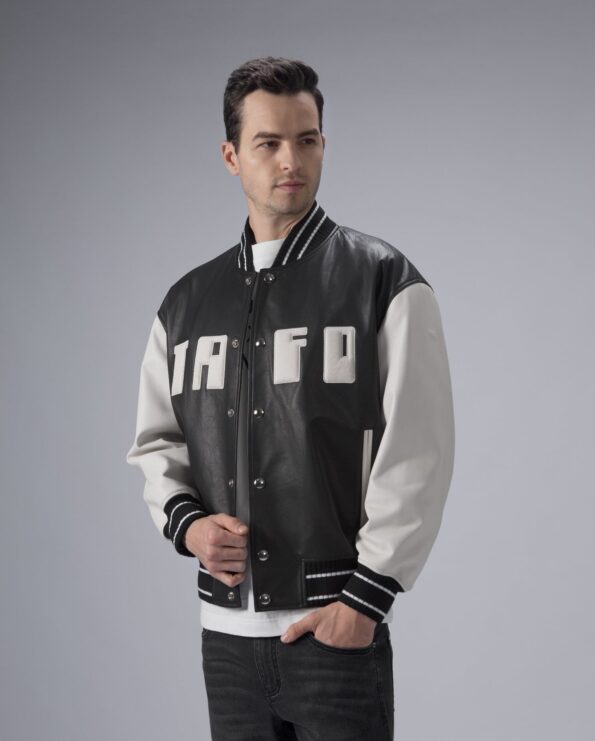 Black And White Varsity Leather Jacket