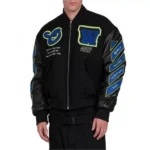 Model wearing Black Hammer Bomber Varsity Jacket front view