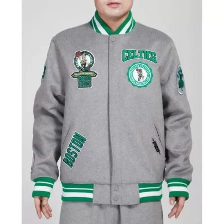 Front view of Boston Celtics Crest Varsity Jacket