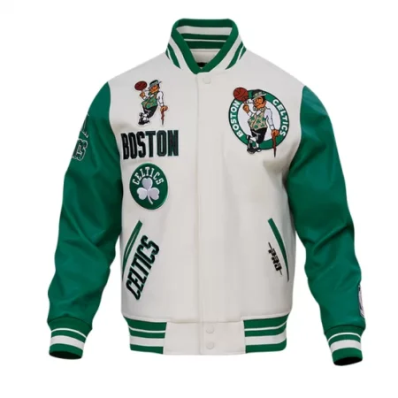 Front view of Boston Celtics Clasiic varsity jacket