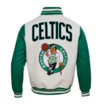 Front view of Boston Celtics Clasiic varsity jacket