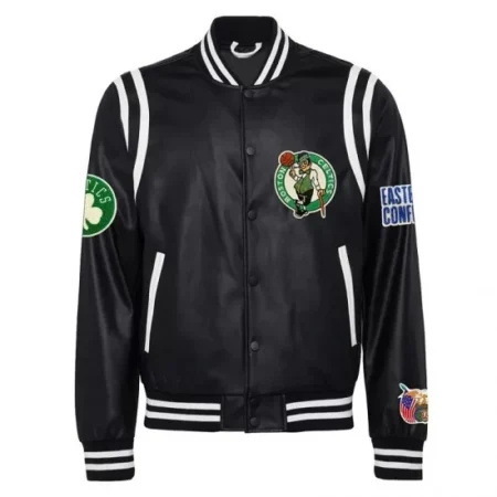 Front view of Boston Celtics Varsity Leather Jacket