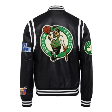 Back view of Boston Celtics Varsity Leather Jacket