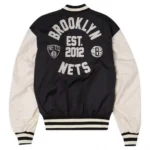 Front view of Brooklyn Nets New Era bomber jacket