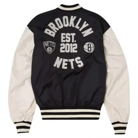 Back view of Brooklyn Nets New Era bomber jacket