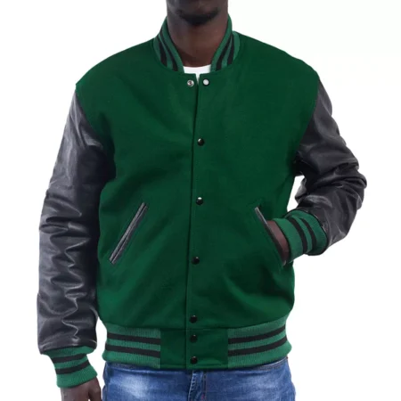 black and green leather varsity jacket